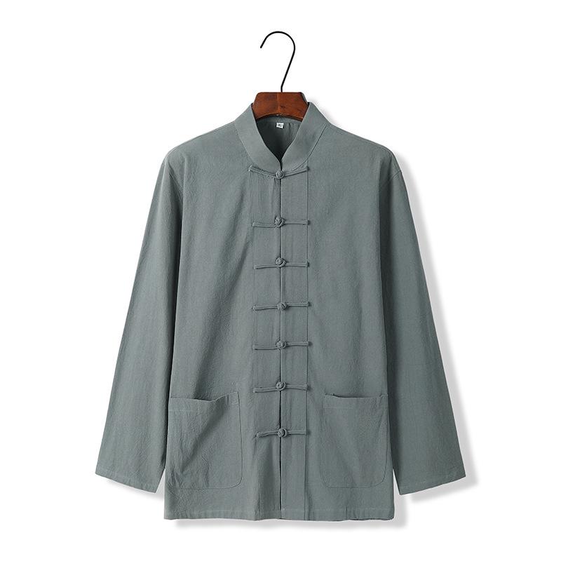 Men's Retro Chinese Style Long Sleeve Linen Shirt with Stand Collar