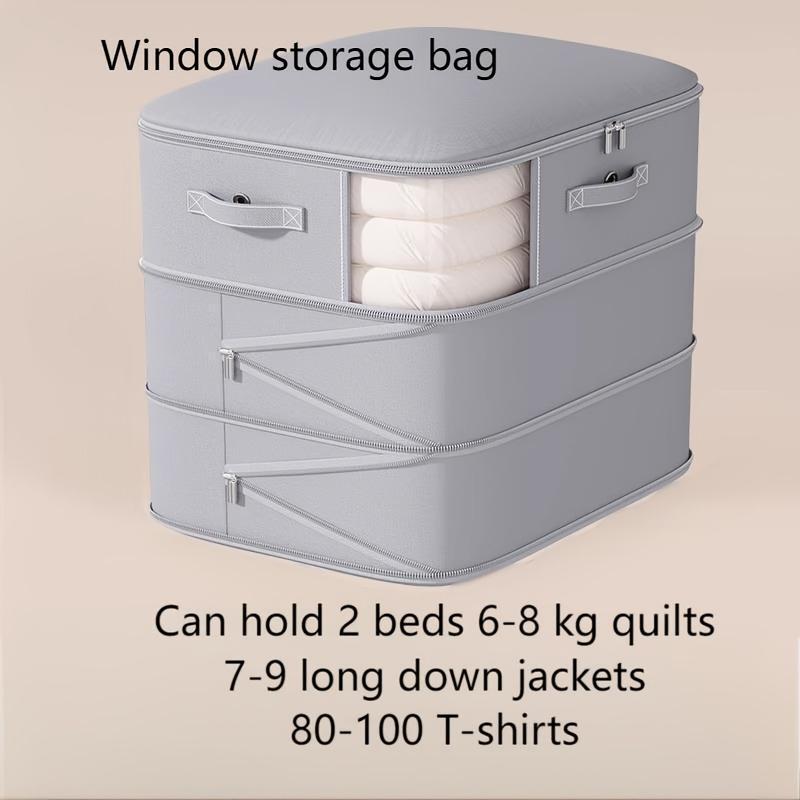 Large Capacity Self-Compression Foldable Storage Box with Clear Viewing Window - & Dust-Proof, Space-Saving Under Bed Storage for Quilts