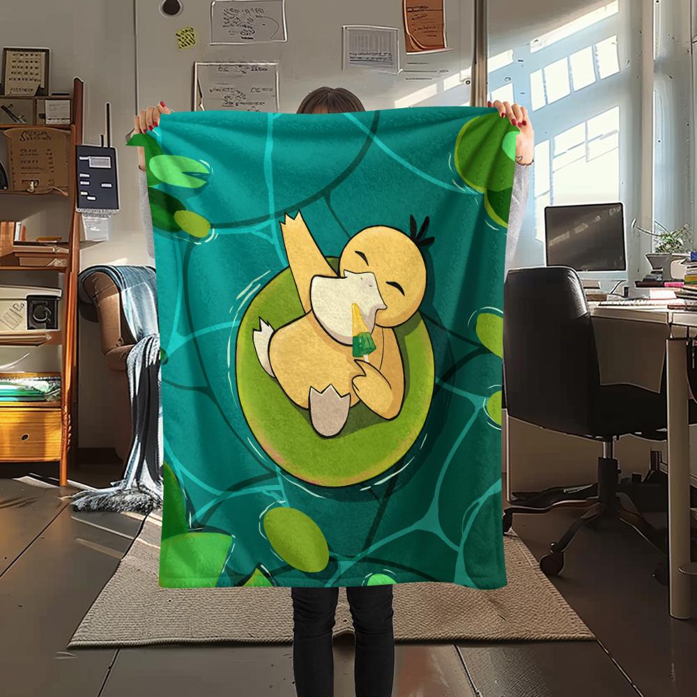 Coperta in Flanella con Fantasia Psyduck dei Pokémon, Alta Qualità, Confortevole per Tutte le Stagioni, Arredamento per la Casa, Calore e Comfort, Perfetta per Regali.