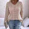 Women's Knit Hollow V-neck Long Sleeve Pullover Sweater