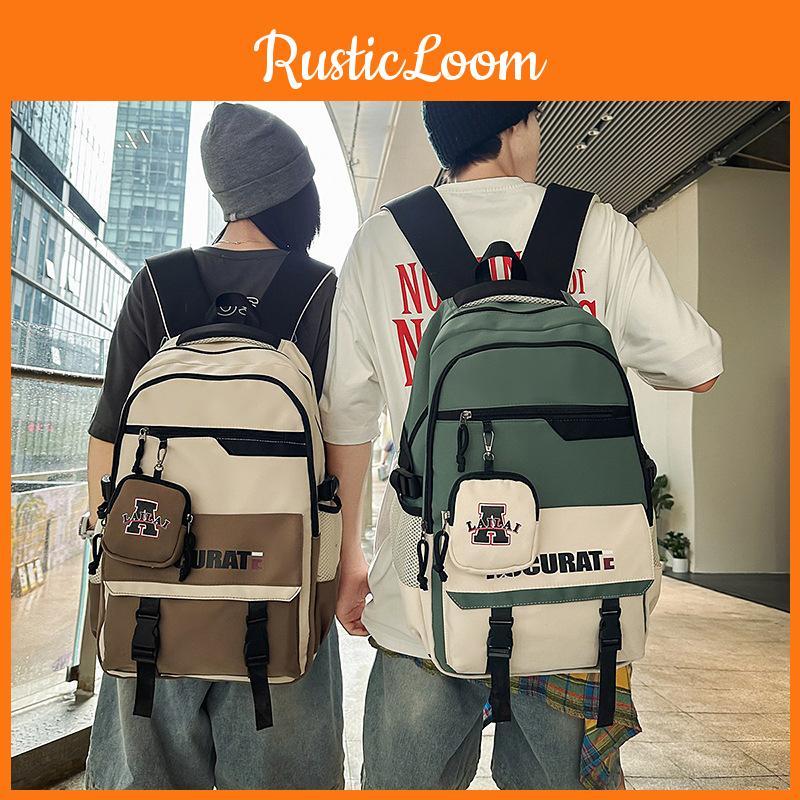 Blocked Color Fashionable Letter Printed Large Capacity Backpack Student