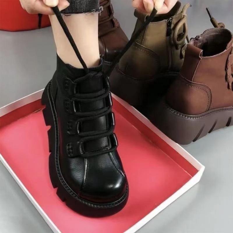 Damenschuhe Lässige Plateau-Stiefel Kleine Größe Wählen Stiefel Damen Kurze Leder Bequeme Stiefeletten Wasserdicht Dicksohlig Gepolstert Warm