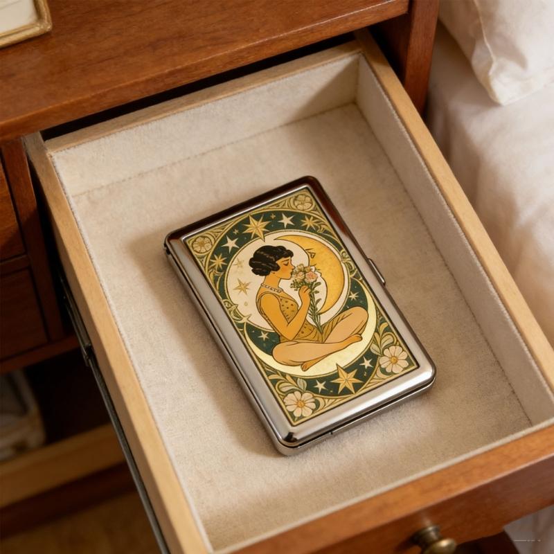 Portable Artistic Card Wallet Sturdy Metal Credit Card Organizers Traditional Art Storage Case Ideal For Travel And Gifts