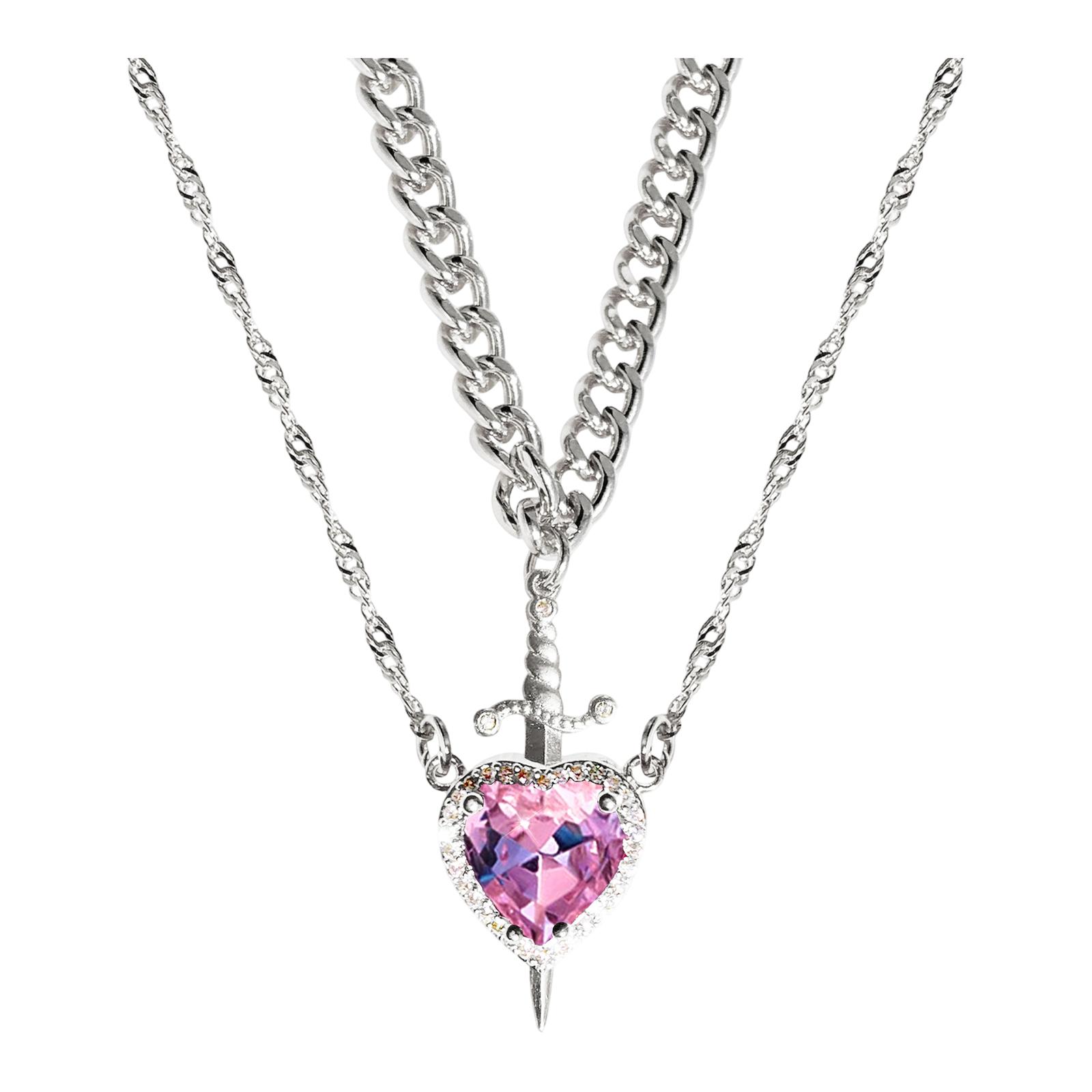 

New Hot-selling Red Crystal Heart-shaped Dagger Pendant Necklace One Size