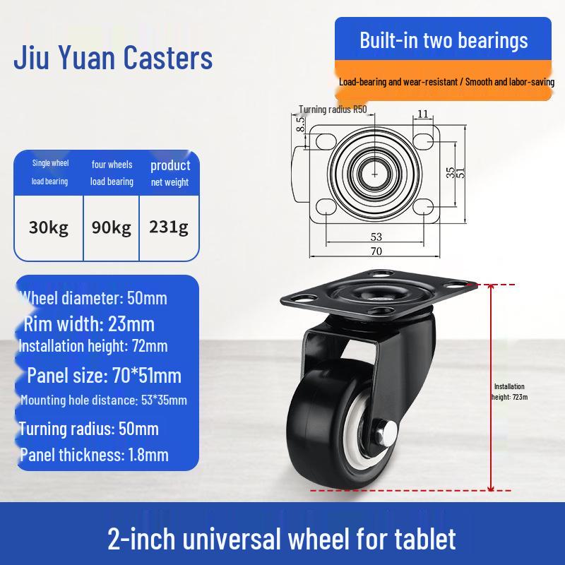 Black Heavy-Duty Swivel Casters with Brakes for Furniture, Cabinets & Industrial Use, Double Bearing Wheels