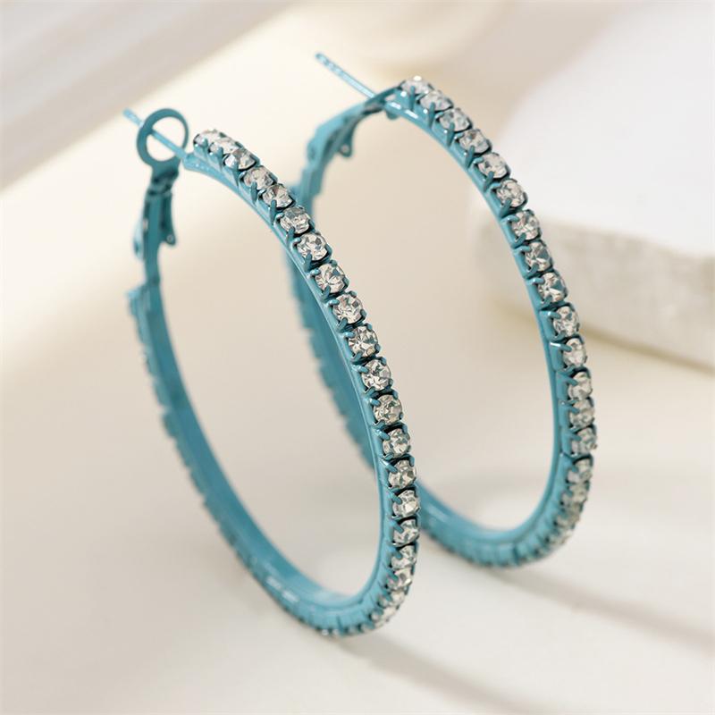 Exaggerated Sparkly Rhinestone Hoop Geometric Earrings Hook for Women Big Round Pierced Earrings Wedding Party Jewelry Gifts