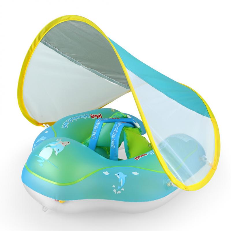 Sunscreen Swimming Ring Toddler Inflatable Float Pool Removable UPF 50+ UV Sun Protection Canopy