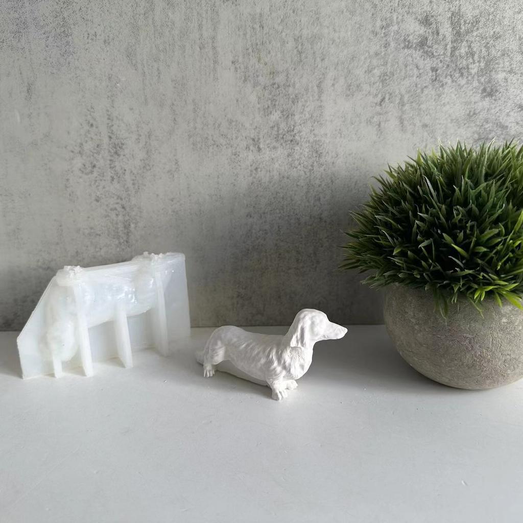 DIY Formička na vonnou svíčku jezevčíka s dlouhou srstí, sádrová dekorace, silikonová forma