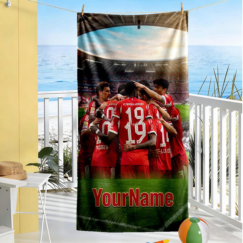 FC Bayern München Personalisierbares Namens-Strandtuch Hohe Saugfähigkeit & Schnelltrocknend Ideal für Reisen Outdoor Schwimmbad Yoga Surfen Camping Wandern Fitnessstudio Geschenk Urlaub