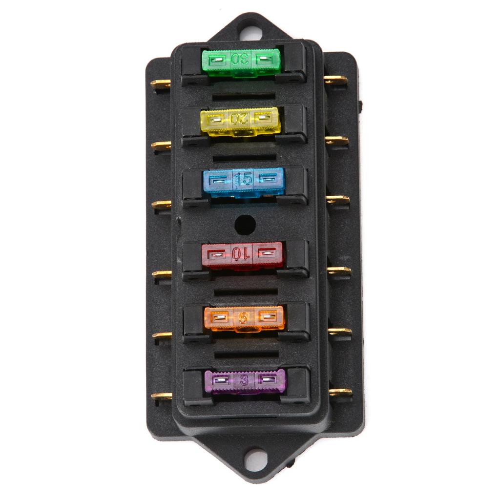 New 12V/24V DC 6 Way Circuit Standard ATO Blade Fuse Box Block Holder with 6 Fuses for Car Boat
