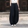 Johnature Women Vintage Pants Summer Chinese Style Solid Color Loose Elastic Waist Trousers Soft Pants