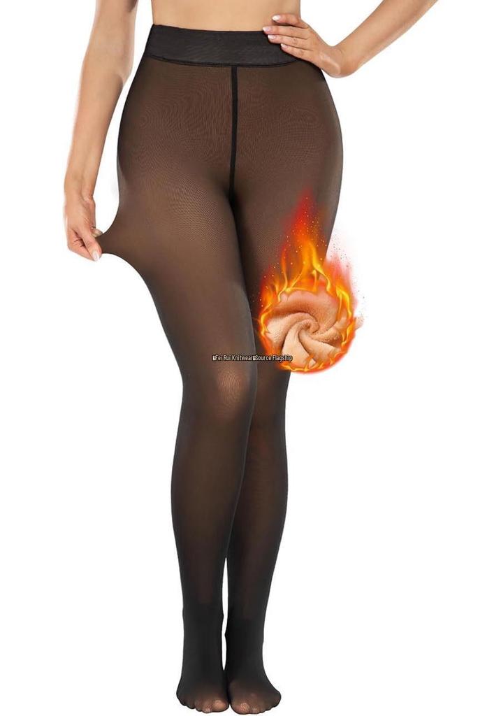 Cross-Border Sheer-Look Plus Size Fleece-Lined Women's Warm Tights