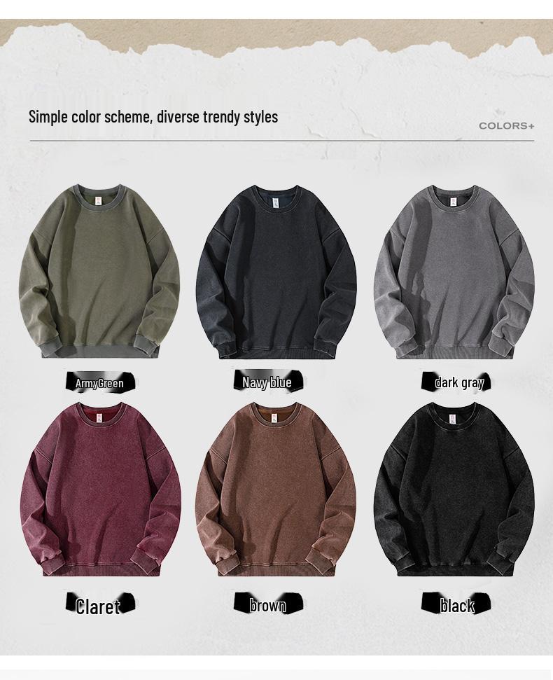 Women's 2026 Vintage Style Heavyweight Washed Hoodie - Loose Fit, Drop Shoulder, Round Neck, Long Sleeve, Solid Color.