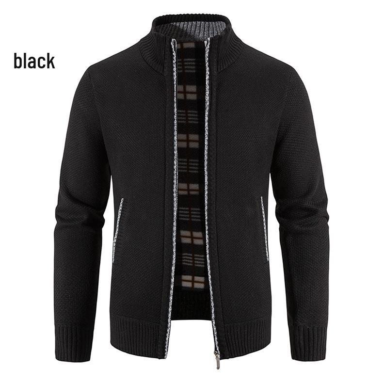 Мужской кардиган-свитер из шерсти большого размера 2024 ОсеньЗима с флисовой подкладкой воротником-стойкой теплая вязаная куртка XXXL 1990₽