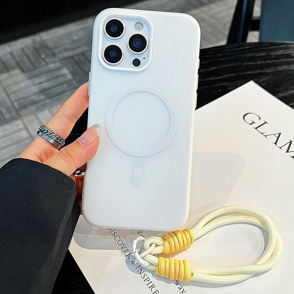 Luxury Candy Color With Lanyard For Magsafe Case for 17 16 15 14 12 11 13 Pro Max Plus Air Wireless Charge Magnetic Cover