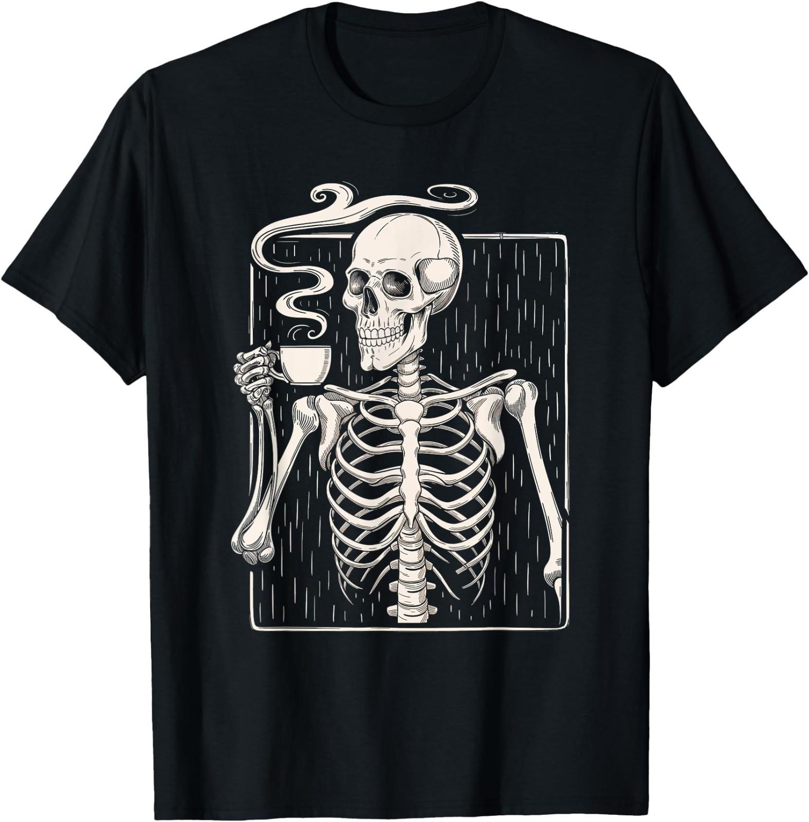 Skeleton Drinking Coffee Caffeine Skull T-Shirt XXXL