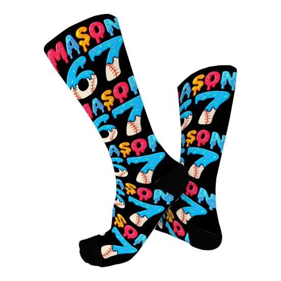 67 Meme Crew Socks Donut Cream Drops Six Seven Funny Socks Baseball Mason 67 Casual Socks Gift for Men Women Friends