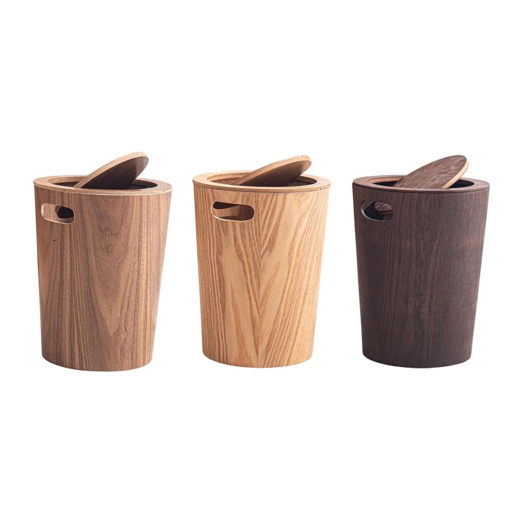 Wood Trash Can with Lid, Wastebasket Garbage Bin Decorative with Swing Lid Garbage Can,