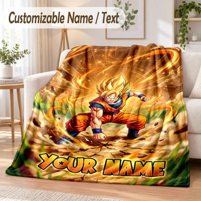 Manta de Franela Personalizada con Nombre de Dragon Ball Suave y Cálida para Sofá, Cama, Uso en Interiores del Hogar