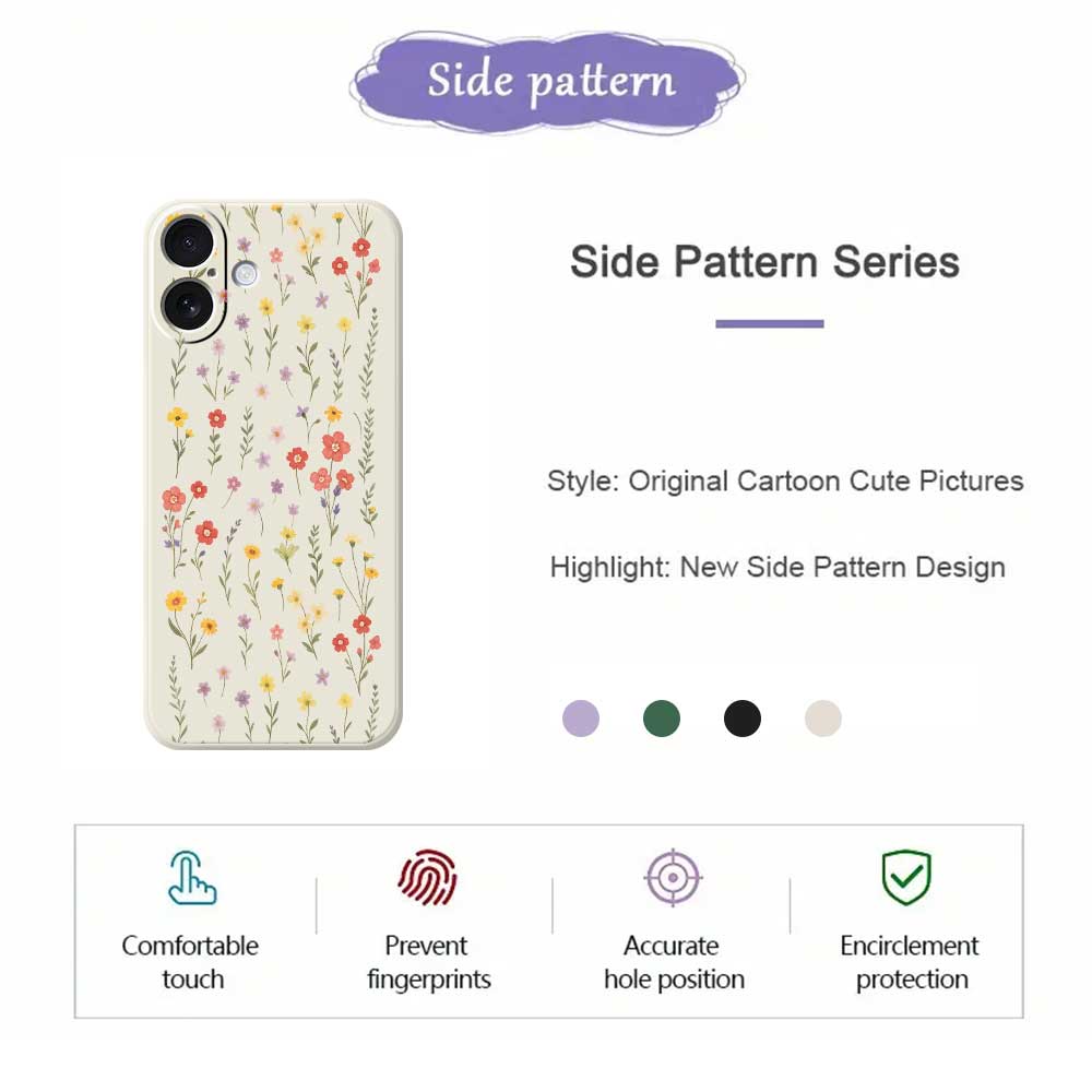 For iPhone 17 Case Flowers and Grass Pattern Printing Straight Edge TPU Phone Back Cover