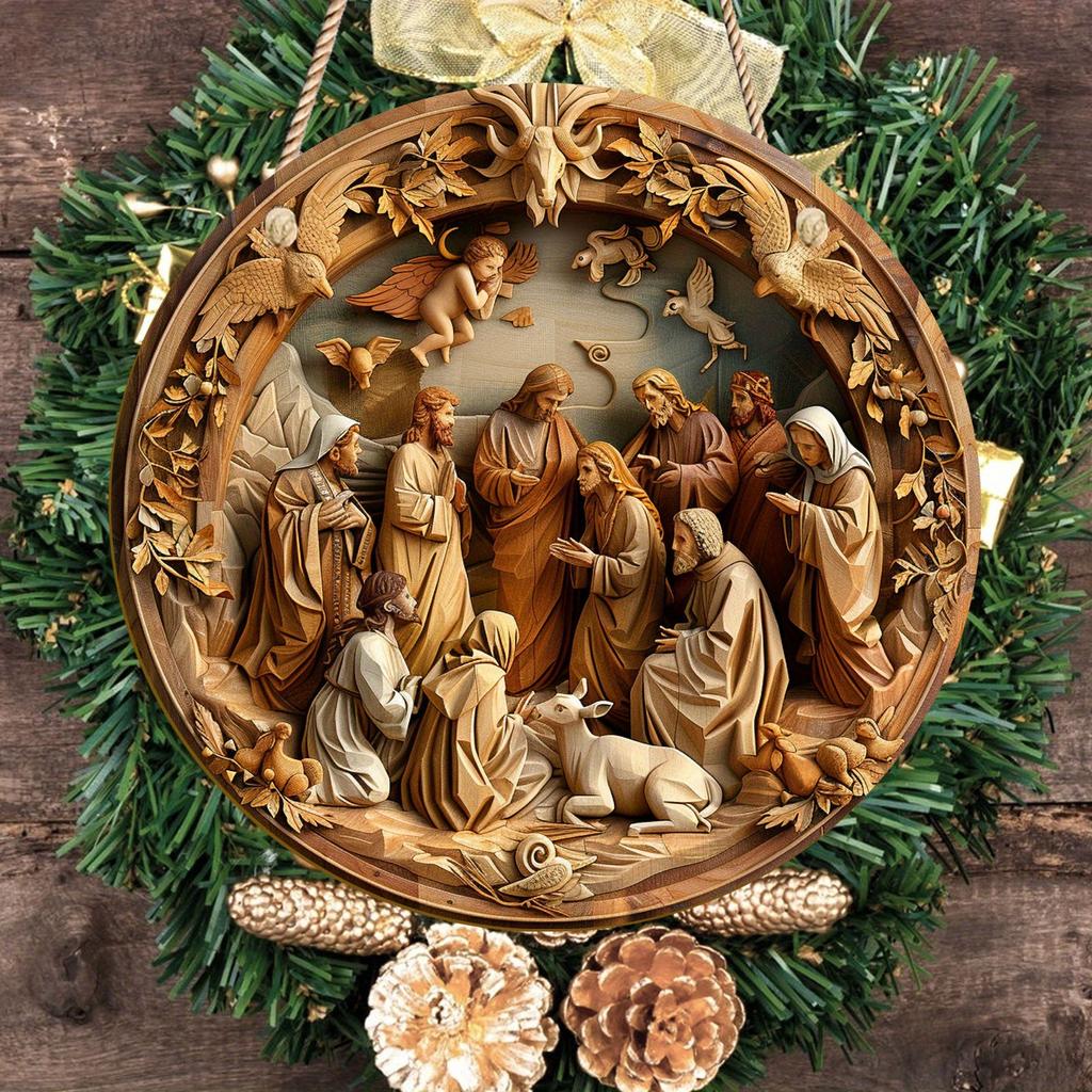5pcs Rustic Wooden 2D Nativity Scene Wall Hanging, Classic Style Christmas Ornament, Festive Home & Kitchen Decor, UV Printing, High-Quality Material
