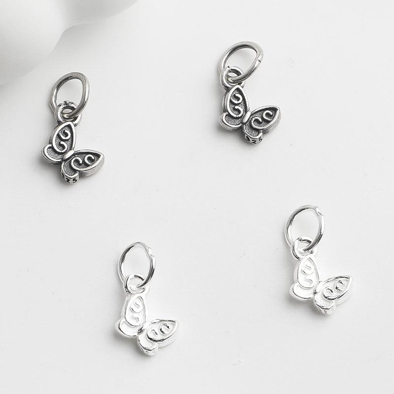 S925 Silver Butterfly Pendant Handwoven Rope Bracelet Necklace DIY Accessory
