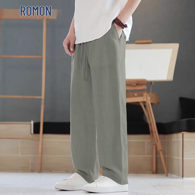 Romon Men's Tencel Linen Loose Fit Summer Pants