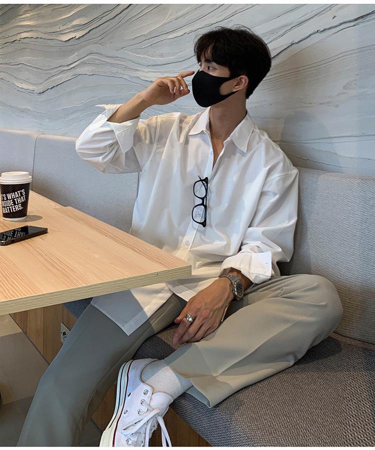 

Мужская однотонная рубашка с длинным рукавом класса люкс, не требующая глажки - Итальянский аскетичный стиль M