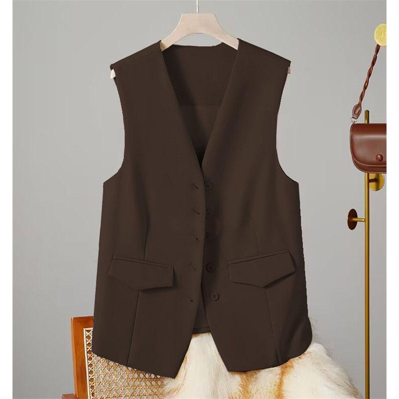 Vest Women Sleeveless Jacket Waistcoat V Neck Single Breasted Tops Outerwear Spring Summer Female Office Lady Vintage Coat