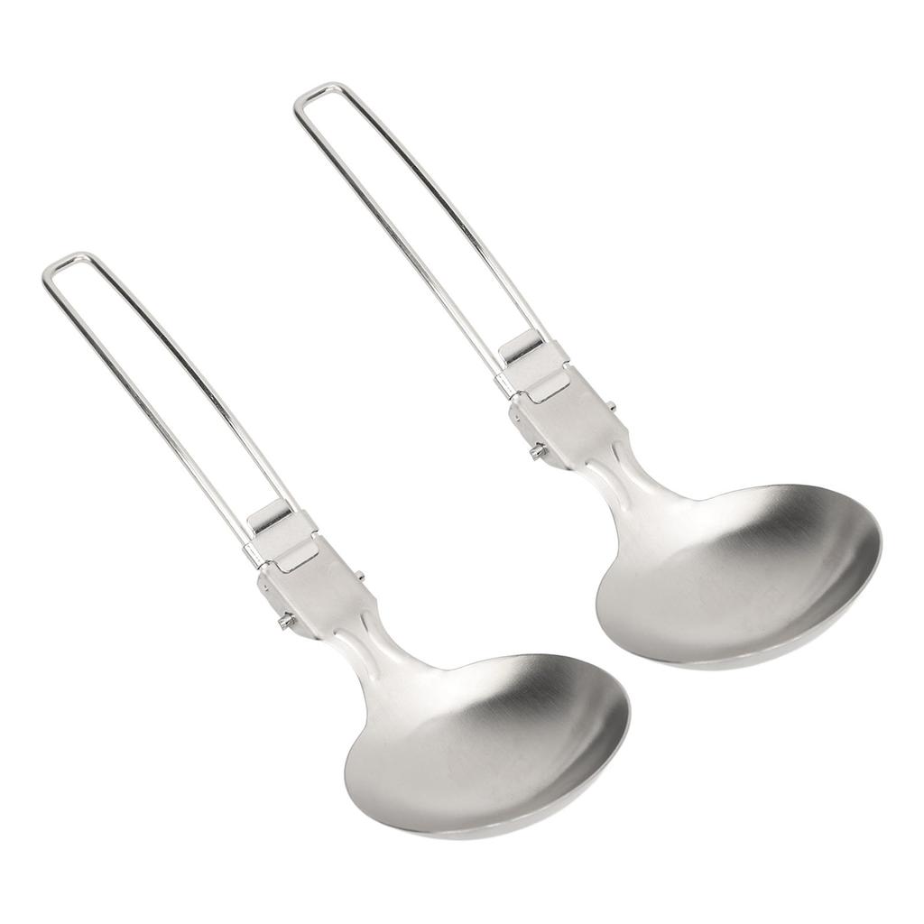 2pcs Folding Spoon 304 Stainless Steel Heat Resistant Rustproof Spoon Portable Outdoor Spoon for Camping Cycling Hiking