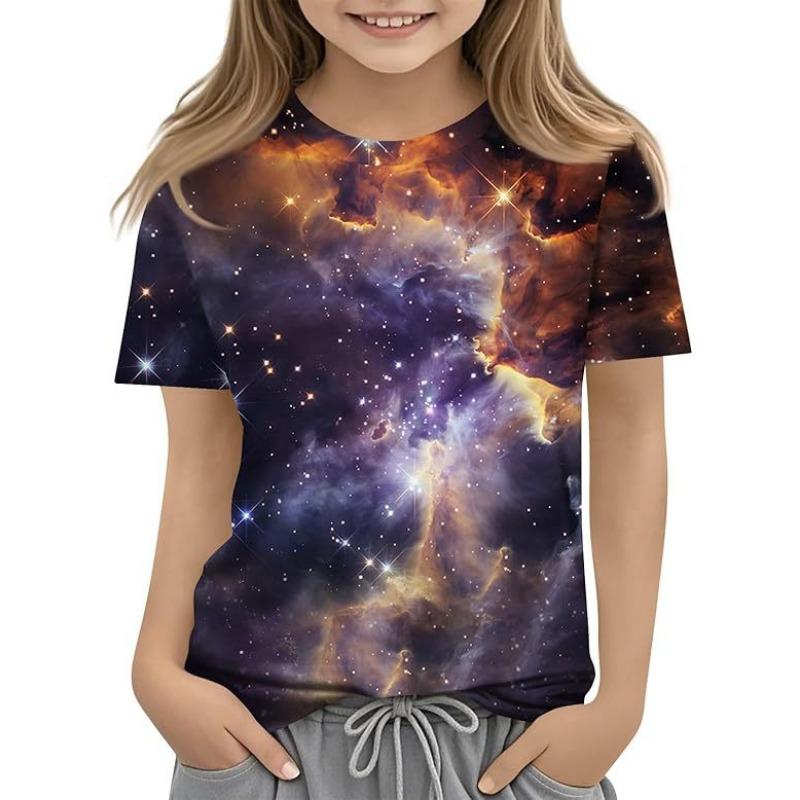 Kids T Shirts Fashionable Comfortable Starry Sky Pattern Children's Short Sleeved Round Neck T-shirt