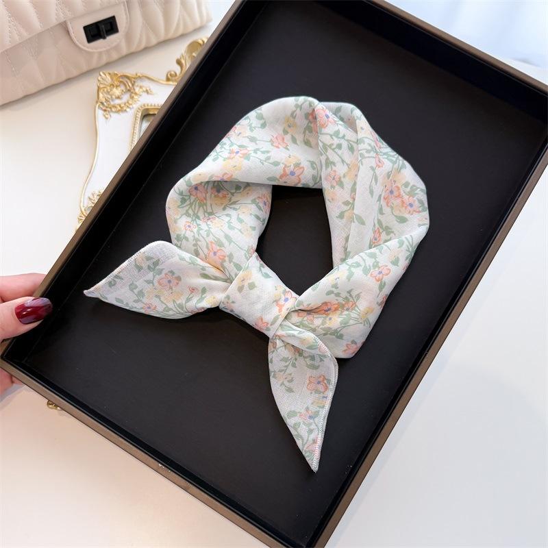 2025 Korean Version Cotton Linen 50 Small Fresh Fashionable Printed Square Scarf Silk Decoration Spring Summer Sun Protection