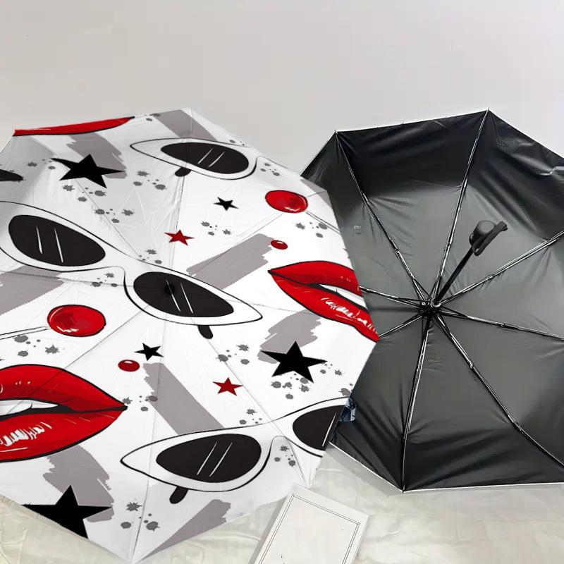 1pc lips glasses Automatic Open/Close Umbrella Compact Folding Umbrella with 8-Rib Shaft for Women/Men, Elegant Birthday1131S