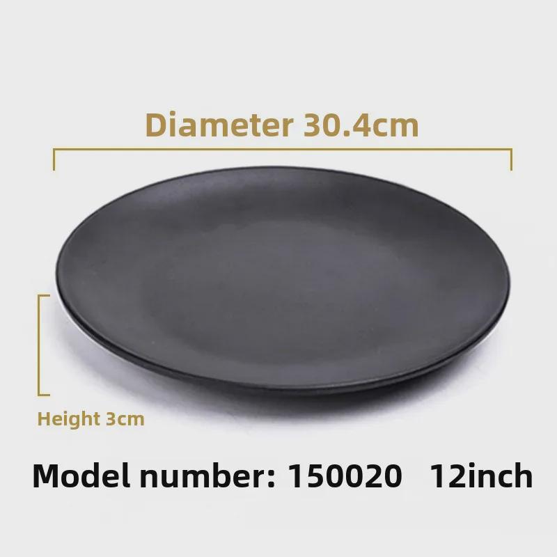 Melamine Black Tableware: Imitation Porcelain Plate for Cold Dishes, BBQ, Hot Pot, and Commercial Use.