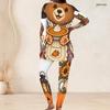 Women Plus Size Round Neck Long Sleeve Printed Cartoon Bear Pumpkin Two Piece Pants Set