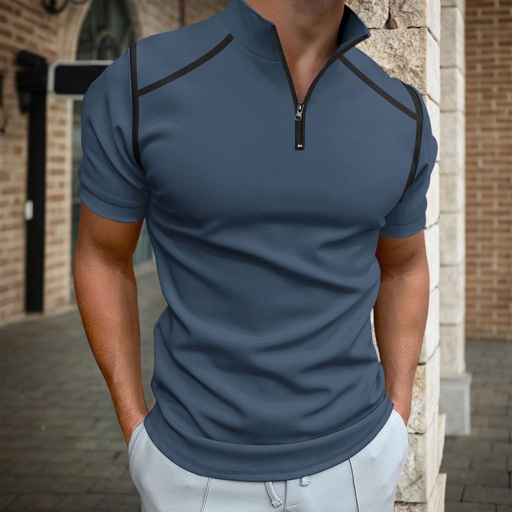 Men's Golf Short Sleeve T Shirts Casual Lightweight Shirt Stylish Quarter-Zip  Lapel Collar Shirt