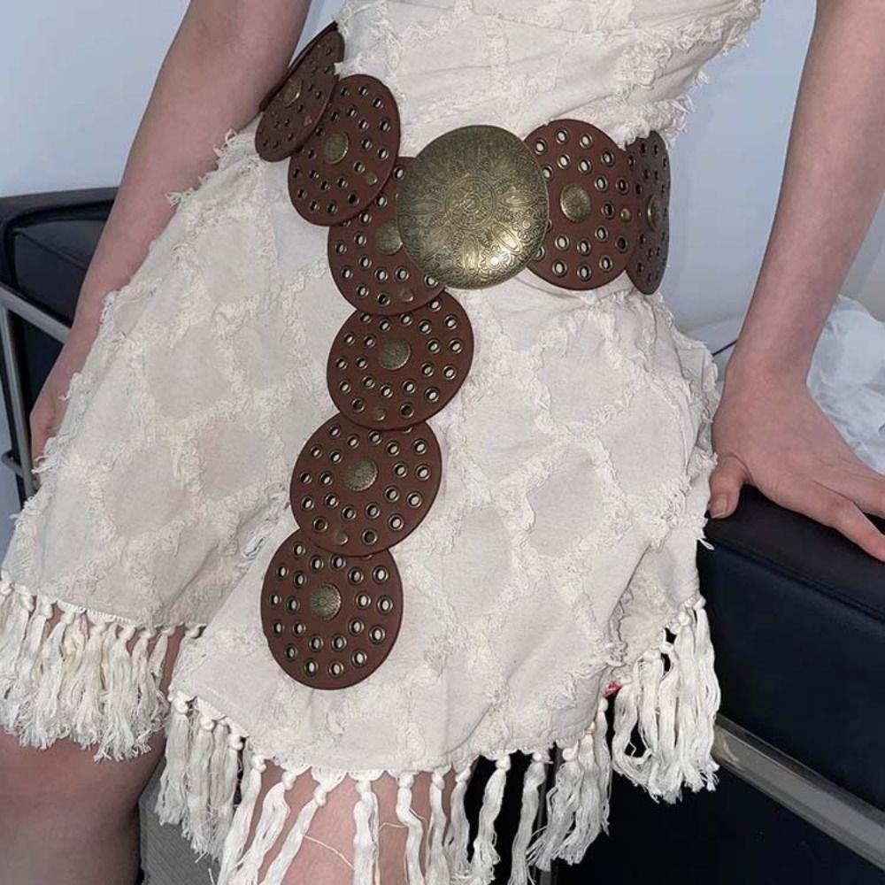 Baroque Style Round Buckle Belts Metal Metal Buckle Belts Vintage Hollow Belts  Women