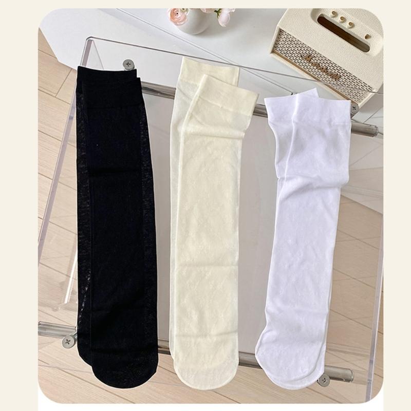 Womens Girls Sheer Knee High Socks Summer Spring Knee High Stockings Nylons Silk Stockings Sweet Cute Calf Socks Gifts