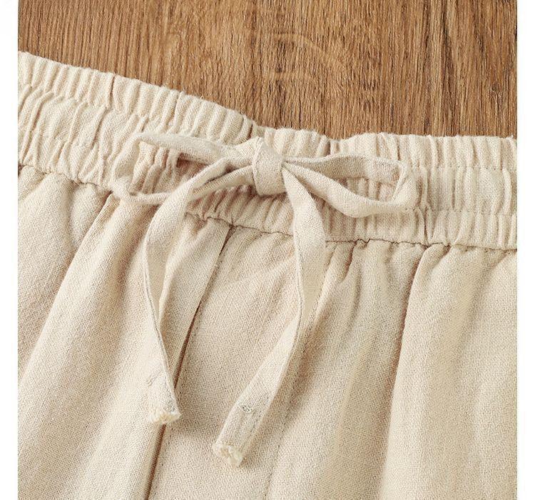 Breathable Cotton-Linen Straight-Leg Casual Pants with Elastic Waist & Pockets