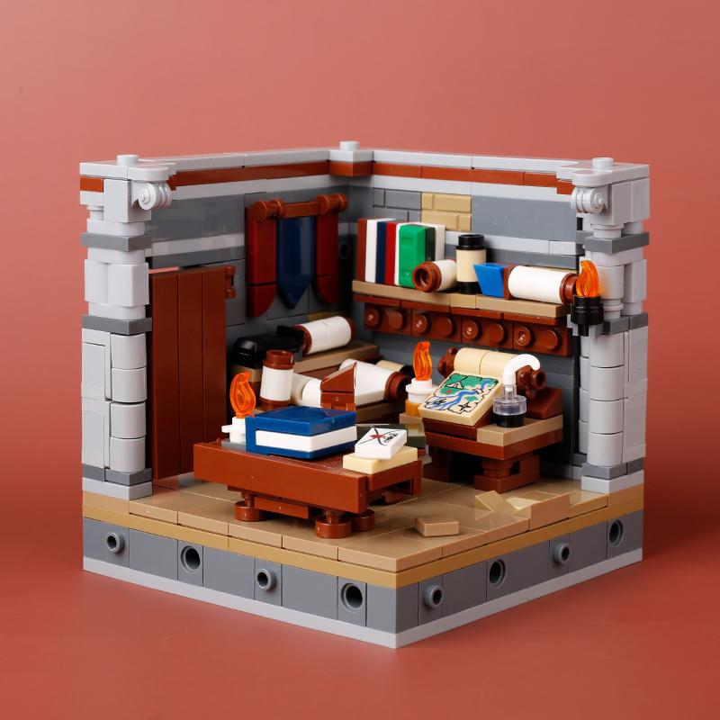 MOC Medieval Castle Building Blocks Set House Bedroom Table Furniture Kitchen Knight Witch Wizard Halloween Skeleton Brick Toys