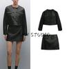 Anti-Leather Mini A- Line Skirt 5304800 Round Neck Long Sleeves Double Breasted Short Outwear 4701800