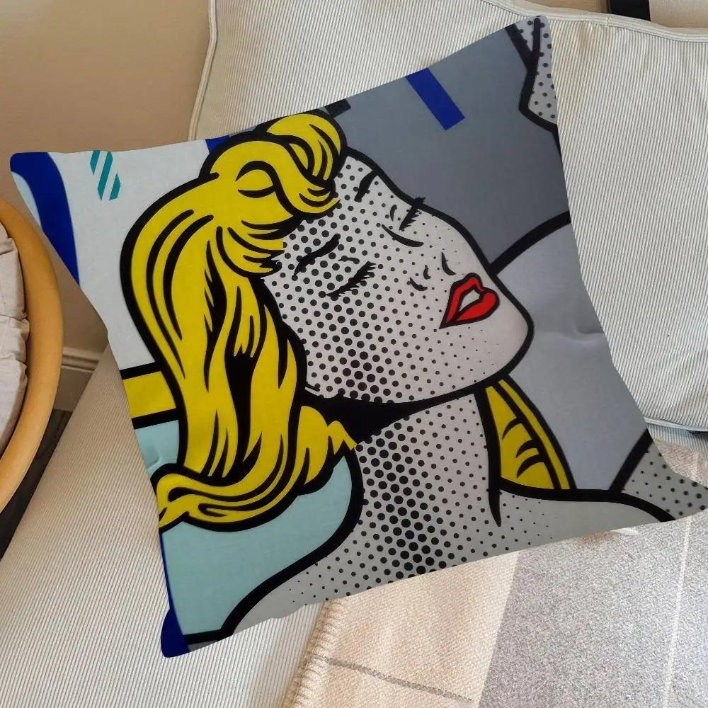 1 Pc Pop Art Comic Girl Cushion Cover Retro Abstract Throw Pillow Case For Sofa Living Room Cafe Decor Colorful Pillowcases