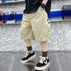 Summer Teen Boys Cotton Cargo Shorts Loose Solid Color Knee-length Pants for 4-14Years Kids Children Casual Outdoor Trousers