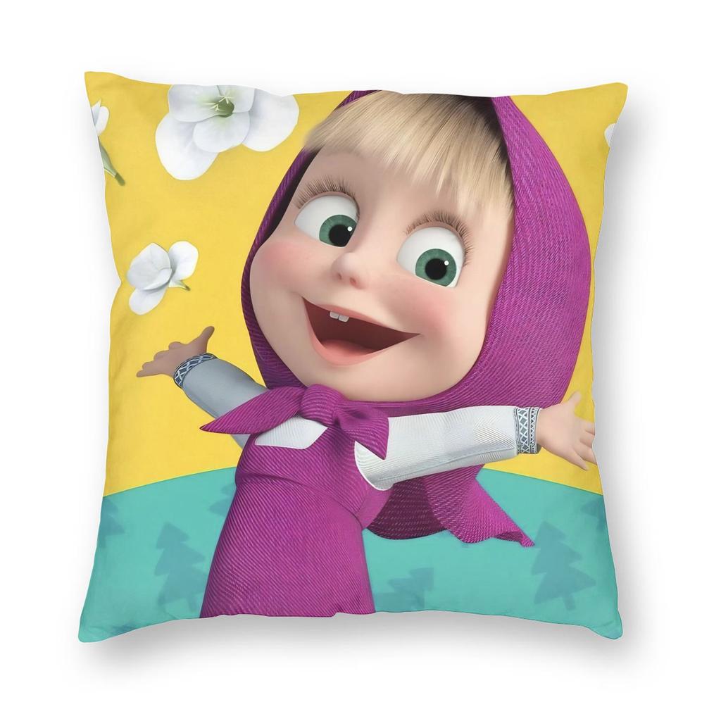 Cute Cartoon M-Masha And Bear Pillowcase Printing Polyester Cushion Cover Decor Throw Pillow Case Cover Home Square 40*40Cm