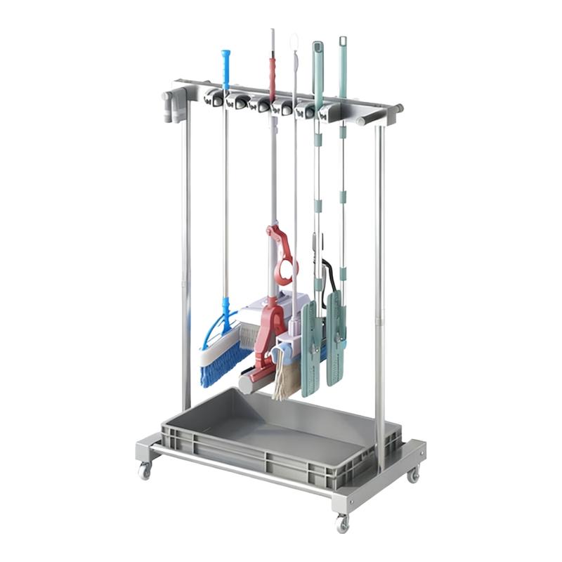 XINPEI Commercial Mobile Stainless Steel Mop & Broom Holder with Drain Basin
