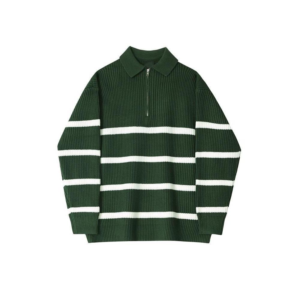 Men's Striped Half-Zip Sweater: Autumn/Winter, High-End, Casual, Cool, Thick Knitwear