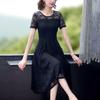 Sexy Lace Dress Women's Short Sleeve Summer Mid Length Dress Ladies Style Slim Dress Solid Color Casual Dress