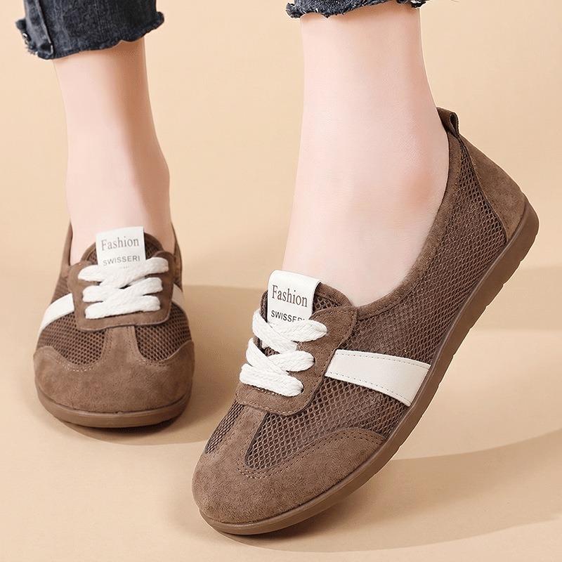 Mesh Shallow Mouth Women's Shoes Summer New Soft Sole Breathable Comfortable Versatile Lace-up Casual Lazy Shoes