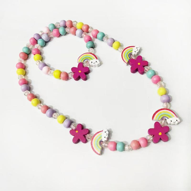 2pcs/Set Fashion Natural Wood Beads Jewelry Cute Animal Pattern Necklace Bracelet For Children Party Jewelry Girl Birthday Gift