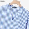 ZANZEA Women 3/4 Sleeve Blouse and Pants Plaid Print Two Piece Suit Sets